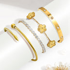 MOINSPIRE 18K Gold Plated Bracelets for Women, Stainless Steel Four Leaf Clover Tennis Nail Love Bangle Bracelets Set, Trendy Stackable Twist Cuff Bracelet Non Tarnish Jewelry Gifts Choice