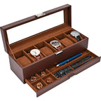 ProCase Watch Box, 6 Slot Watch Display Case with Drawer -Espresso