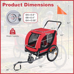 Giantex 2-in-1 Dog Bike Trailer & Pet Stroller for Large Dogs – Foldable Pet Carrier Cart with Front Caster & 2 Air-Filled Tires, Breathable Mesh, PVC Rain Cover, 176 lbs Capacity (Red)