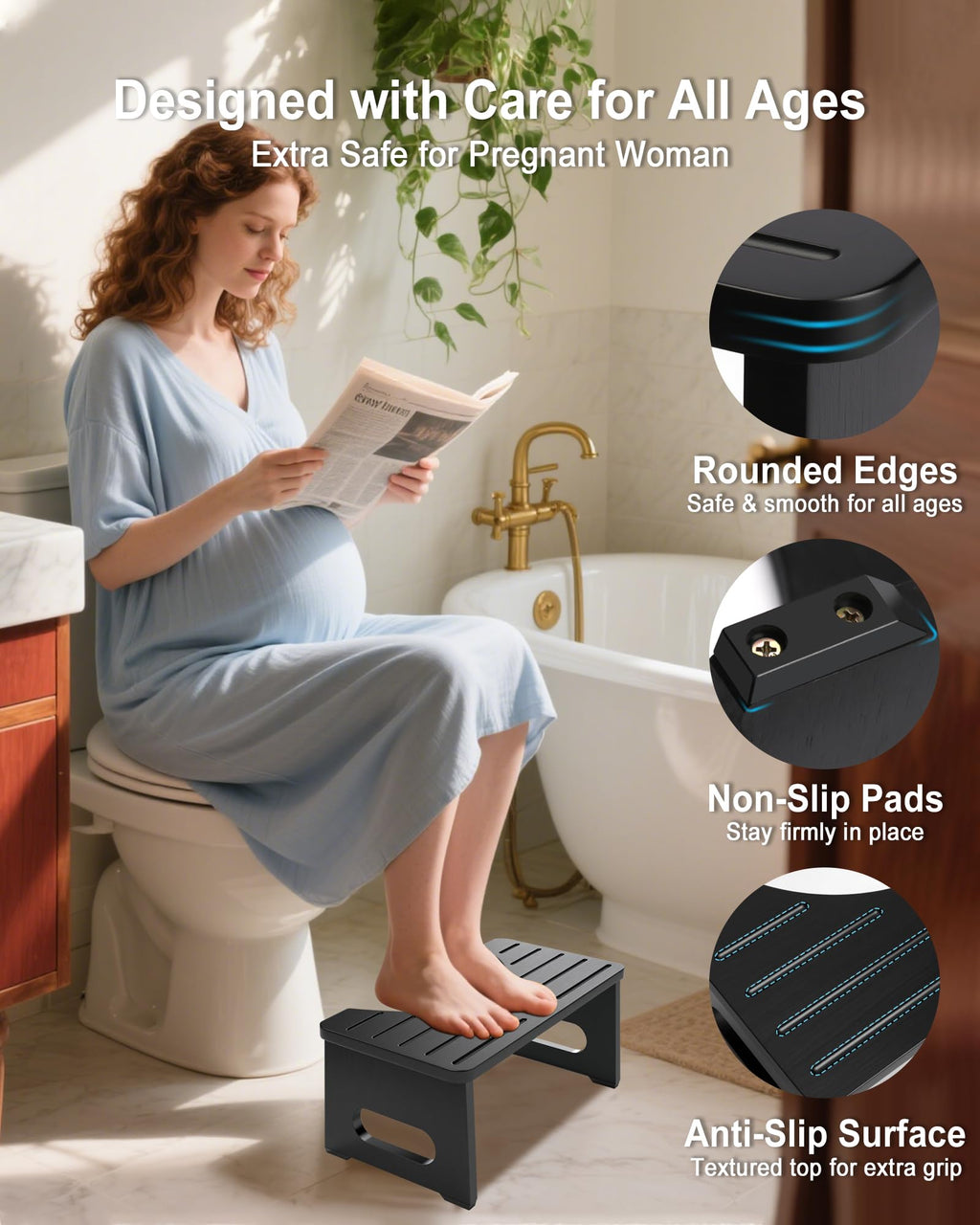 Yose Toilet Stool Foldable, 7 Inch Poop Stool for Bathroom, Toilet Stool Squat Adult, Thickened Bamboo Potty Stool with 400lb Support & Non-Slip Pads, for Better Bowel Health