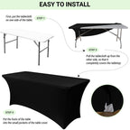 Obstal 6ft Stretch Black Spandex Table Cloth 2 Pack for Folding Tables