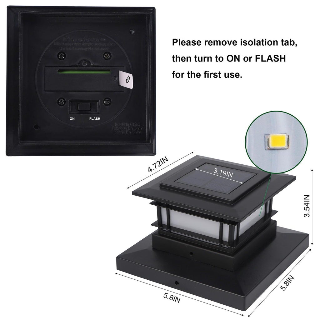 Dynaming 8 Pack Solar Post Cap Lights Outdoor with Flickering Flame Light, Fence Post Solar Lights Fit for 4x4 5x5 6x6 Vinyl/Wooden Posts, High Brightness SMD LED Lighting Decor for Garden Deck Patio