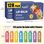 YesBes 128 Pack Lip Balm, Natural Lip Balm Bulk with Vitamin E and Coconut Oil, Moisturizing Lip Balms for Dry Cracked Lips, Lip Balms for Valentines Gifts Stocking Stuffers - 8 Flavors