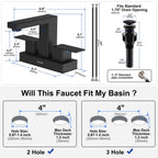 Matte Black Bathroom Sink Faucet, Hurran 4 inch Bathroom Faucets for Sink 3 Hole with Pop-up Drain and Supply Lines, Stainless Steel 2-Handle Faucet for Vanity RV Restroom, 2 Pack