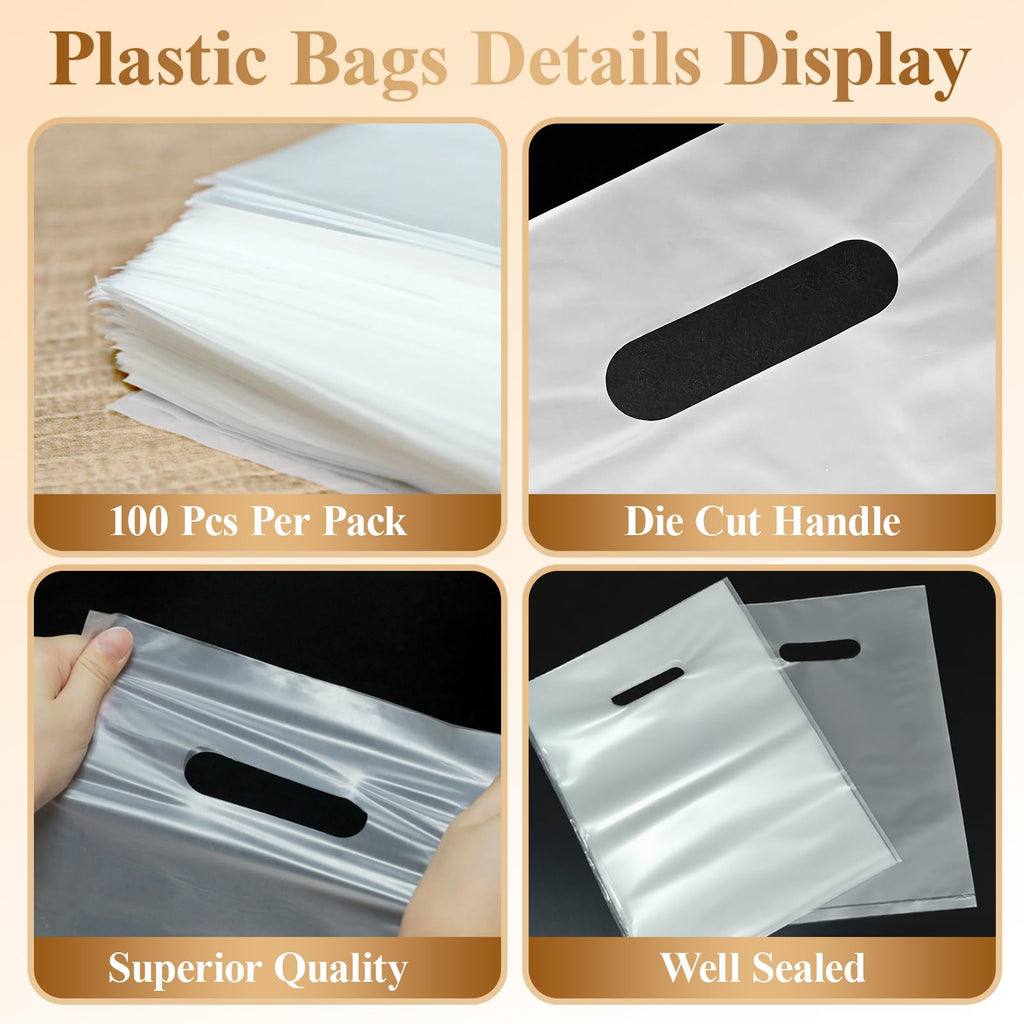COSGOOLK 100 Pcs Plastic Bags With Handles 12"x15", Clear Gift Bags Shopping Merchandise bags for Small Business Retail Stores