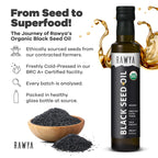 RAWYA Black Seed Oil - USDA Organic Certified - Cold Pressed - 8.4 Fl oz - Extra Virgin - Turkish Black Cumin Seed - Premium Nigella Sativa with Thymoquinone - Kalonji - Non-GMO, Gluten-Free - Nutritional Supplements - Extra Strong Taste