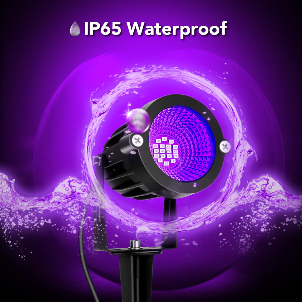 BeeLinks Halloween LED Black Light: 15W Spot Lights Outdoor UV Spotlight for Halloween Christmas | 2 PacK 110V Plug-in Blacklight with IP65 Waterproof for Party Body Paint Fluorescent Poster Neon Glow