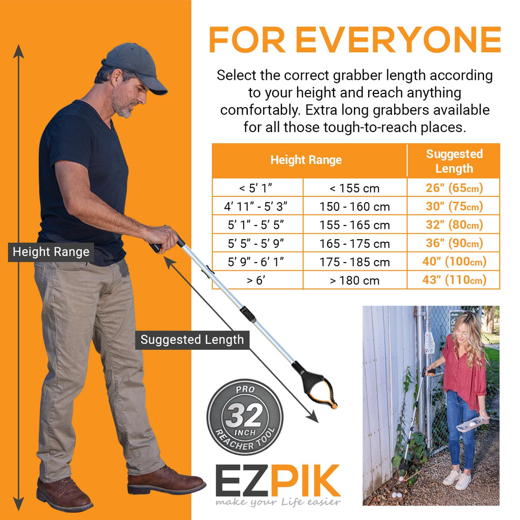 EZPIK Pro 32" Foldable Grabber Reacher Tool for Seniors - Grabbers for Elderly Reaching Tool Heavy Duty Pickup Trash Picker Upper Equipment - Claw Grabber Stick for Reaching Aids, Weed Gripper