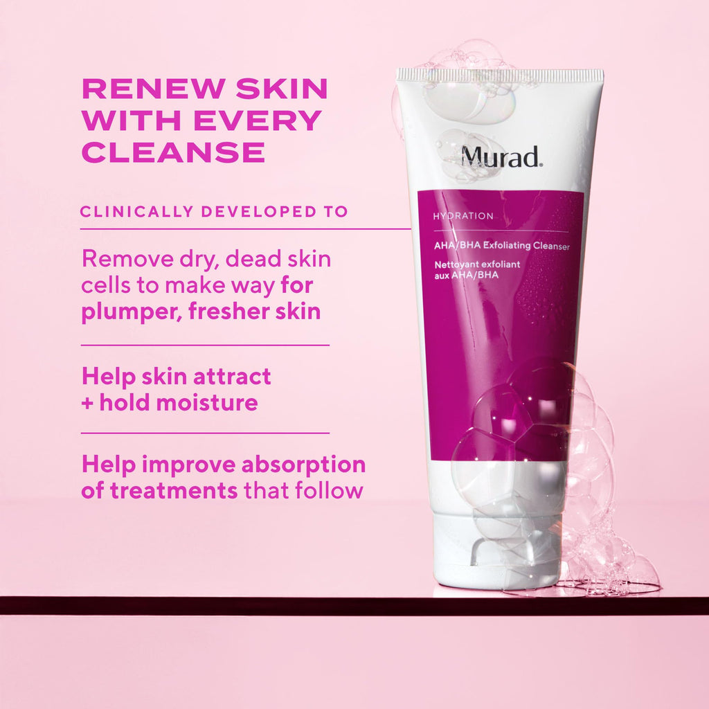 Murad AHA/BHA Exfoliating Cleanser - Triple-Action Cleansing Exfoliator with Salicylic, Lactic, & Glycolic Acids - Creamy Face Wash Removes Dull, Dry Skin for Smoother, Softer Skin - 5 Fl Oz