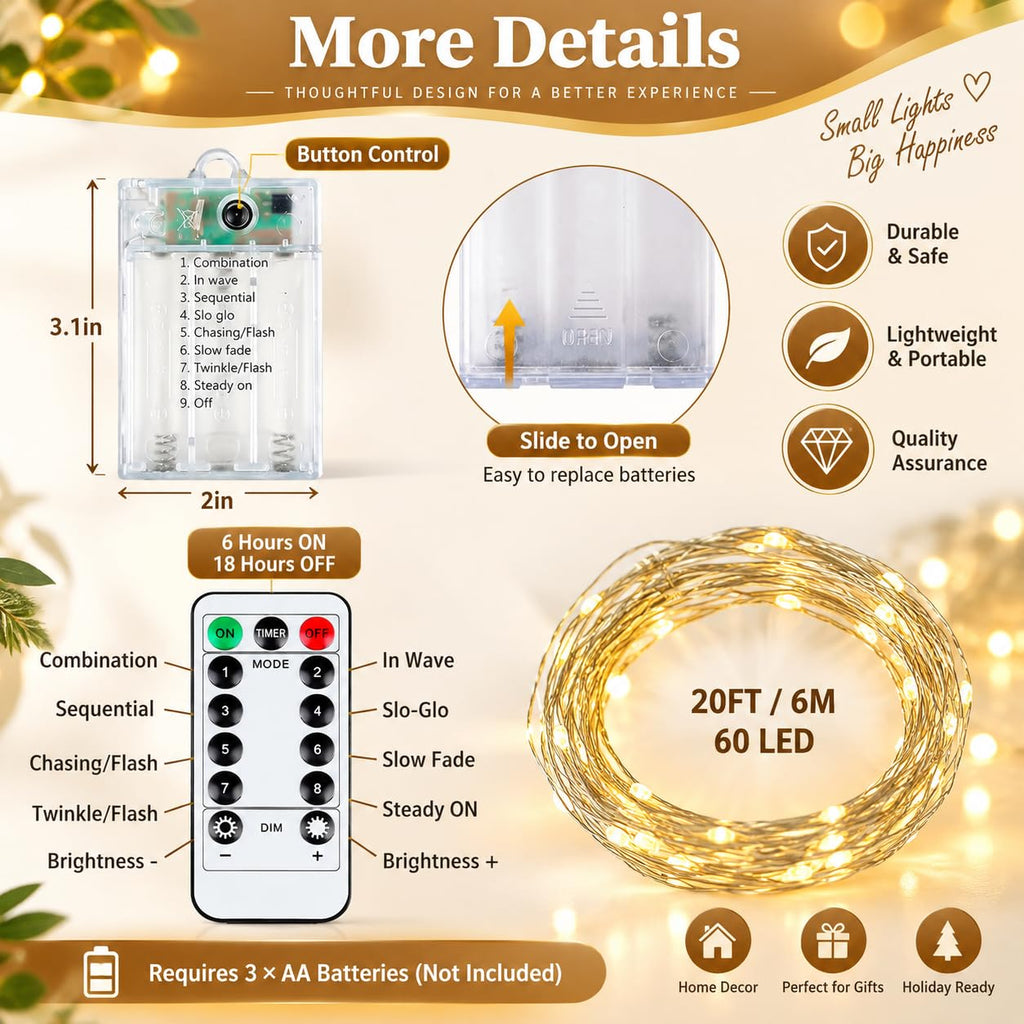 KAQ Fairy Lights Battery Operated with Remote, 4Pack 80FT 240LED Warm White