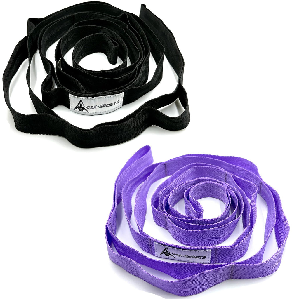 Stretching Strap Yoga Strap with Loops, Stretch Straps for Physical Therapy, Non-Elastic Exercise Strap for Pilates, Dance and Gymnastics with Workout Guide (Purple+Black)