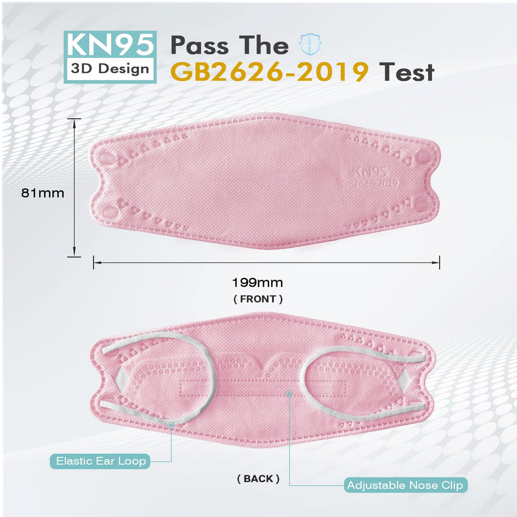 LEMENT KN95 Face Masks - 50 Pack Breathable Comfortable Disposable Masks For Adult, Filter Efficiency≥95%, Elastic Ear Loops, Pink