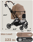 797Audio Dog Stroller for Small Medium Dogs,Pet Stroller for Cats Puppy Up to 121lbs,Foldable,One Click Folding,4 Wheel Shock Absorption,Adjustable Canopy with Sun Shades,Removable Washable Pad(Brown)