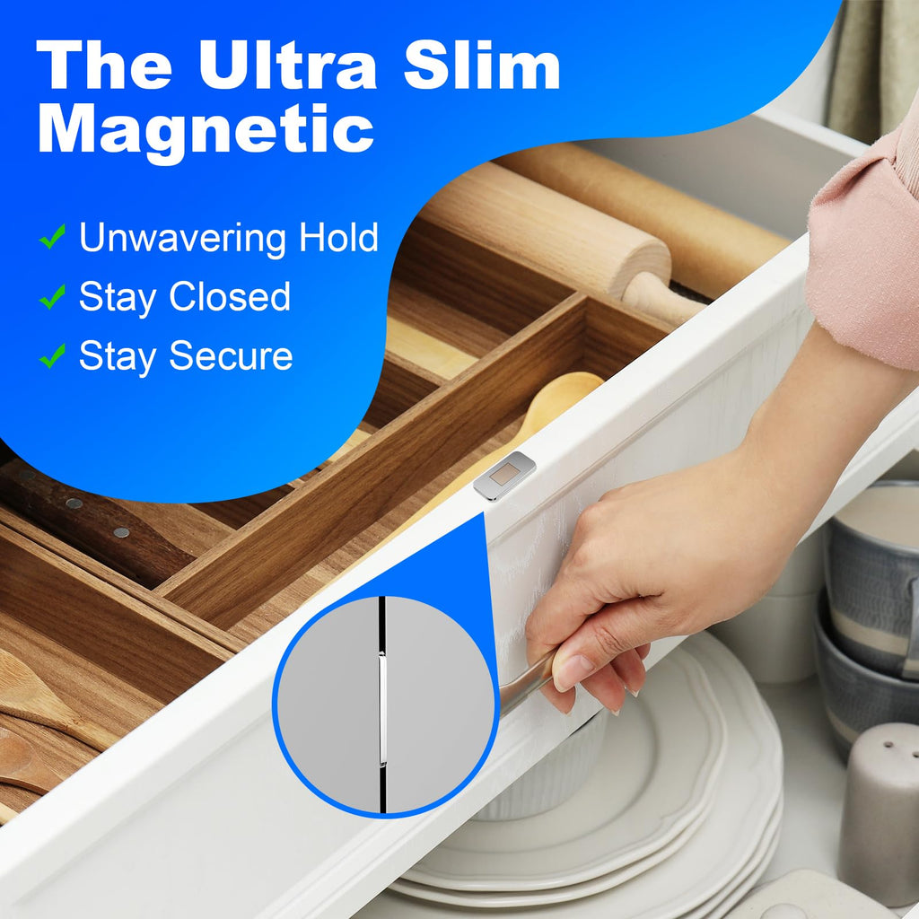 10 Pack Magnetic Cabinet Door Catch, Ultra Thin Cabinet Door Magnets, Adhesive Drawer Magnets to Stay Closed, Stainless Steel Cabinet Latch Easy to Install with Double Sided Tape, Thickness 0.08in