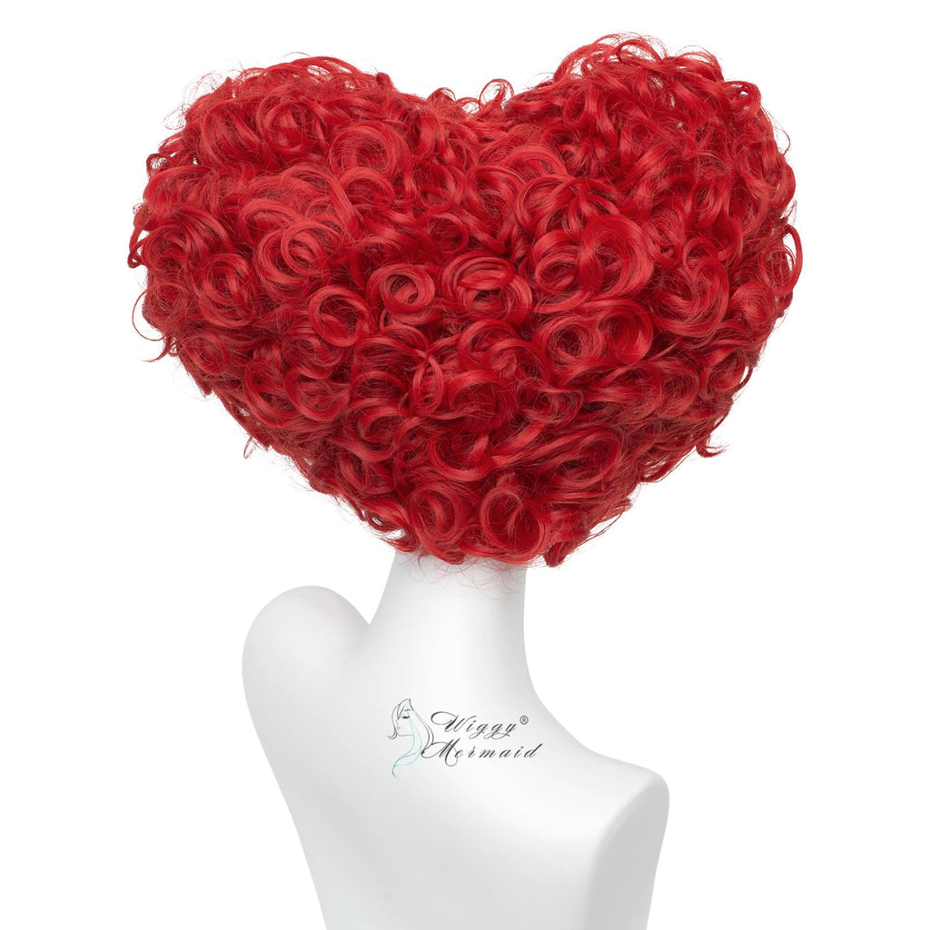 Wiggy Mermaid Red Heart Queen Wig Costume Women and Crown Cosplay Girls Pre-styled Fluffy Short Curly Halloween Anime Cosplay Party Wigs with Cap One Size