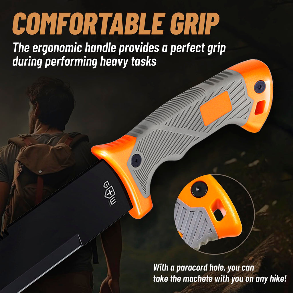 Machete with Saw - 25" Heavy Duty Tool & Sheath - Ergonomic No-Slip Handle - Survival Knife with Serrated Blade - Machetes for Bushcraft Hunting Garden Cutting Trees Yard Work 13153