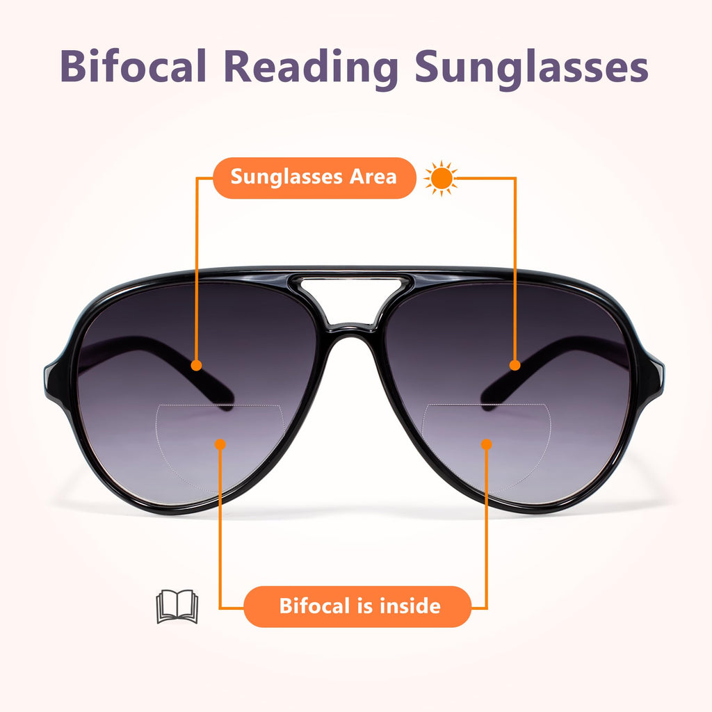 EYEGUARD 3 Pack Retro Aviator Bifocal Reading Sunglasses for Women Men UV400 Protection Classic Square Sun Readers 2.00