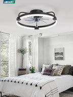 LEDIARY Ceiling Fans with Lights and Remote, 20'' Low Profile Ceiling Fan with Light, 3000-6000K Dimmable Fandelier LED Fan Light, 6 Wind Speeds, Black Modern Flush Mount Ceiling Fan for Bedroom