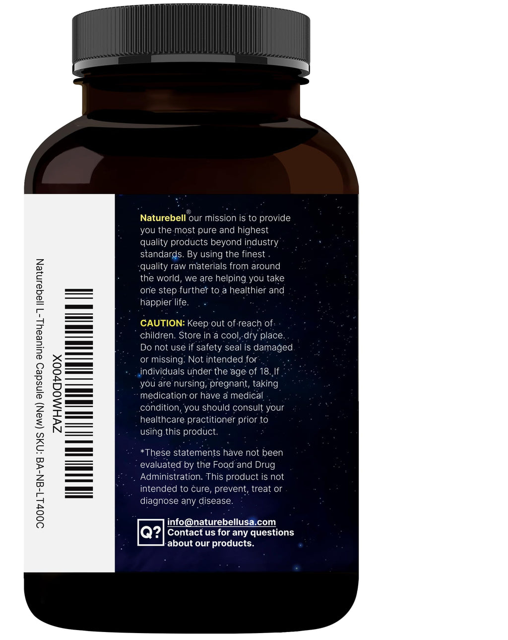 NatureBell L-Theanine Supplement - 400 Capsules - 400mg Max Potency Amino Acid Support - for Relaxation, Calm, and Focus - Non-Drowsy Free-Form Formula*