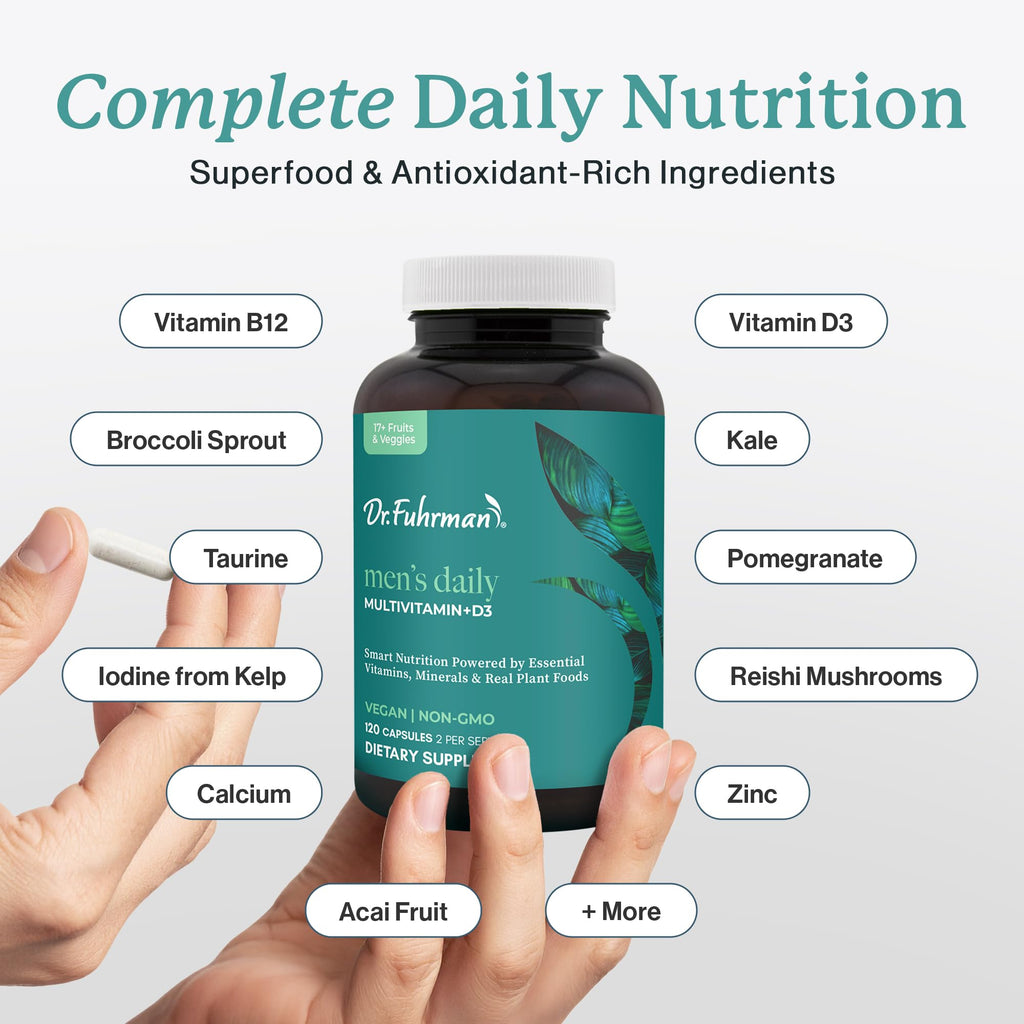 Dr. Fuhrman 2 Month Supply Multivitamin for Men + D3 Vitamin for Immune Support | Vegan Formula Womens Multivitamin with B12 & Zinc | Whole Food multivitamin with 17 Fruits & Veggies