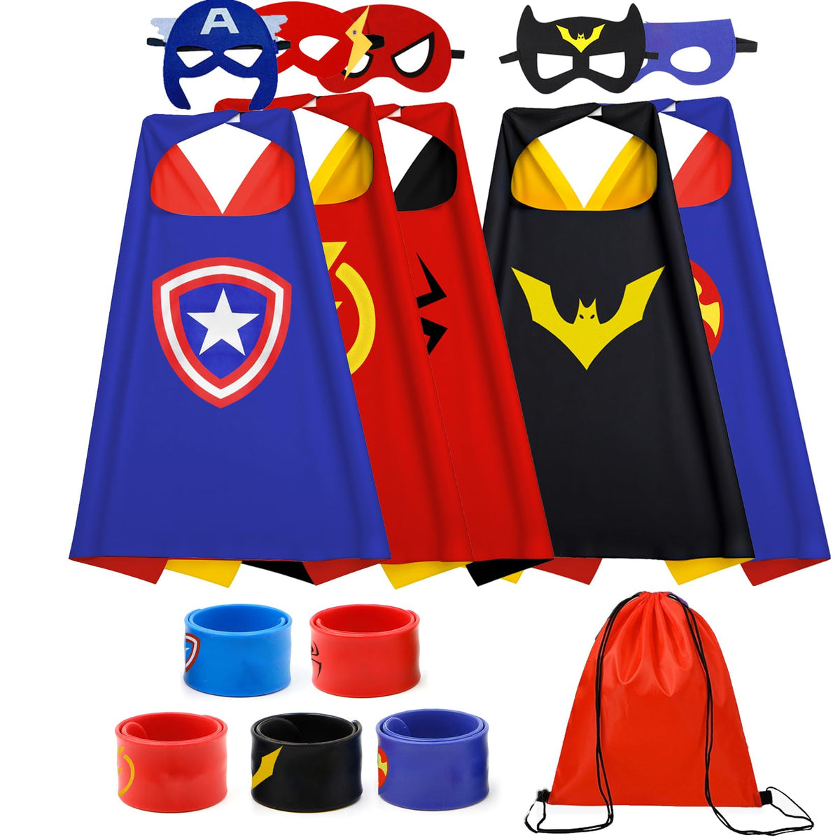 KARAZZO Kids Capes Set and Wristbands Boys Costumes for Halloween Christmas Cosplay Dress Up (5-PACK CAPES SET)