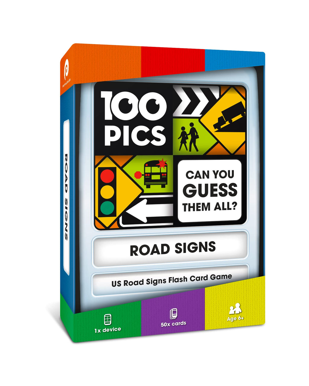 100 PICS US Road Signs Travel Game - Learn 100 Road Signs | Flash Cards with Slide Reveal Case | Card Game, Gift, Stocking Stuffer | Hours of Fun for Kids and Adults | Ages 6+