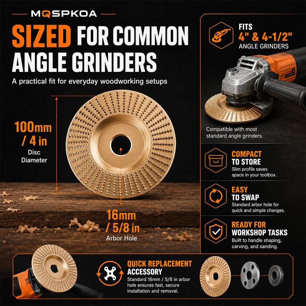 Tungsten Carbide Cutting Wheel, Angle Grinder Polishing Pad, 3PCS Heavy-Duty Wood Carving Disc Set for 4" & 4-1/2" Grinders, Woodworking Attachment for Cutting, Shaping, Sanding(3*Flat Surface)