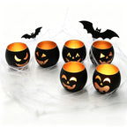 Halloween Table Decor Set of 6, Jack O Lanterns Black Glass Votive Tealight Candle Holders, Halloween Decorations Indoor Party Mantel Coffe Table Centerpiece Decor