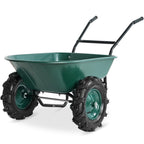 Best Choice Products Dual-Wheel Wheelbarrow Garden Cart - 500 lb Capacity, Extra-Large Wheels, Built-in Stand, for Yard, Garden & Landscaping - Green