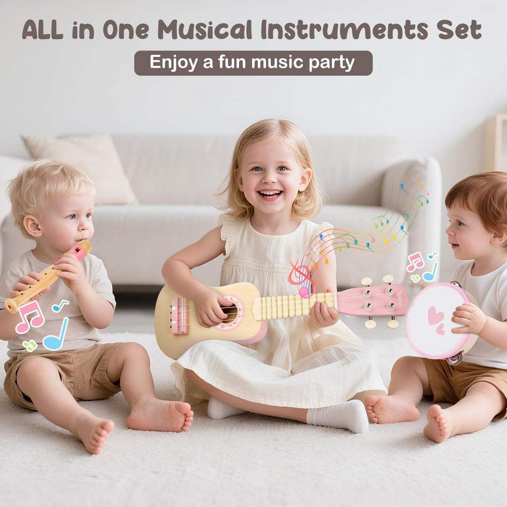 Vanplay Pink Guitar Set for Toddler Girl Toys 2-3 Year Old Birthday Gifts