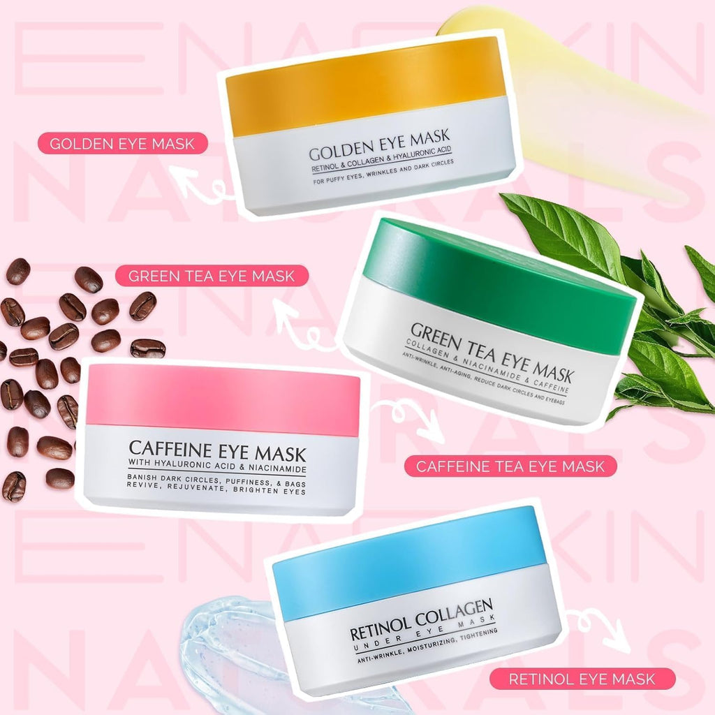 Enaskin Naturals Under Eye Patches for Dark Circles: 60 Pairs Caffeine Eye Gels Mask - Reduce Wrinkles Puffy & Bags - Skin Treatment Pads - Anti Aging Moisturizer For Women (Pink 2 Pack)