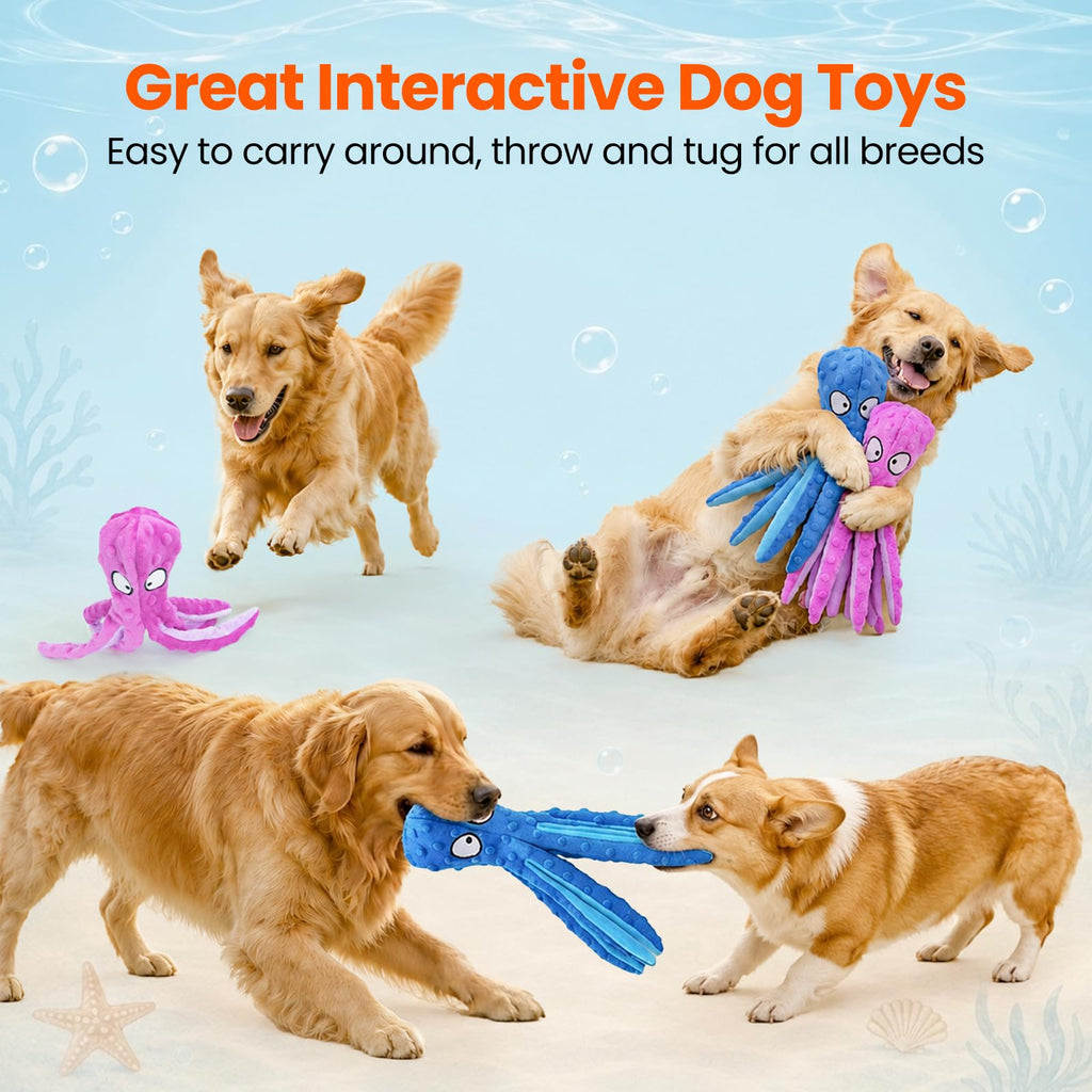 HGB Squeaky Dog Toys No Stuffing Octopus Crinkle for Large Medium Small Dog