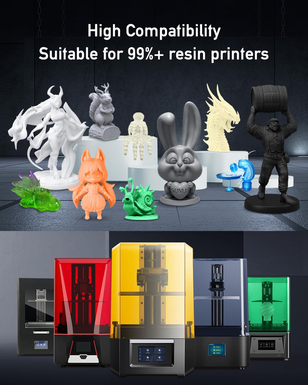 SUNLU ABS-Like 3D Printer Resin, 405nm UV Curing Photopolymer Rapid 3D Resin for 2K 4K 6K 8K LCD/DLP/SLA 3D Printers, Non-Brittle & High Precision & Low Shrinkage, Clear Green 1KG