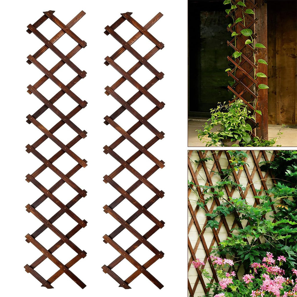 2Pcs Expandable Garden Trellis, 13" x 68" Thickened Wooden Lattice Trellis for Climbing Plants Outdoor Ivy Vine Rose Clematis for Garden Fence Wall Patio Room Decor (2Pcs Brown)