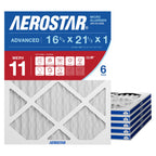 Aerostar 16.375x21.5x1 MERV 11 - 6 Count - Pleated HVAC, Furnace & Air Conditioner Filters - Removes Dust, Cold & Flu Germs, Lint, Mold, Pet Dander, Allergy-Causing Pollen, Smog & Smoke