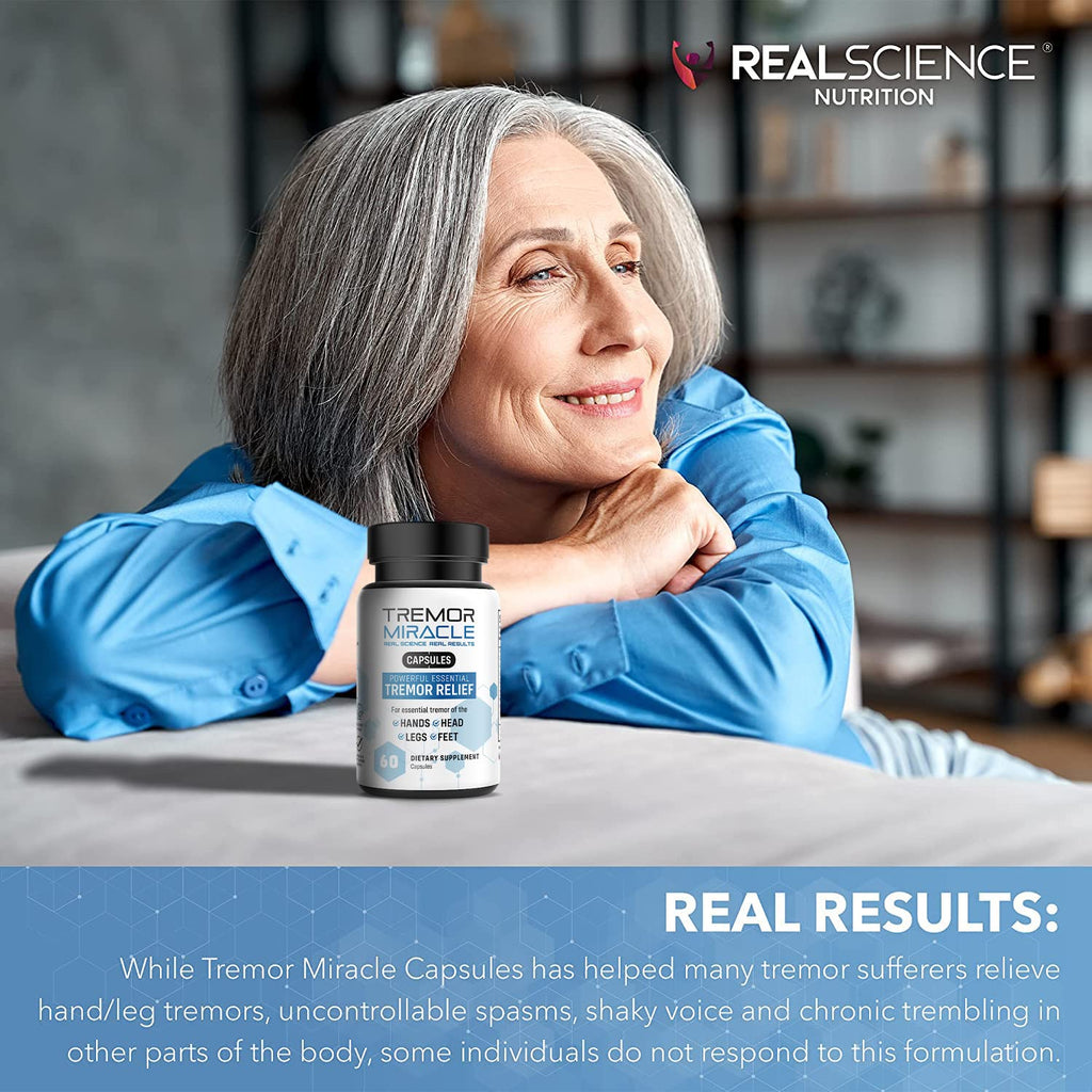 Real Science Tremor Miracle Capsules – Tremor Relief Supplement and Hand Tremor Aids for Adults – with TremorStop Blend, GABA, and Vitamins for Neurotransmission Support – Made in USA, 60 Caps