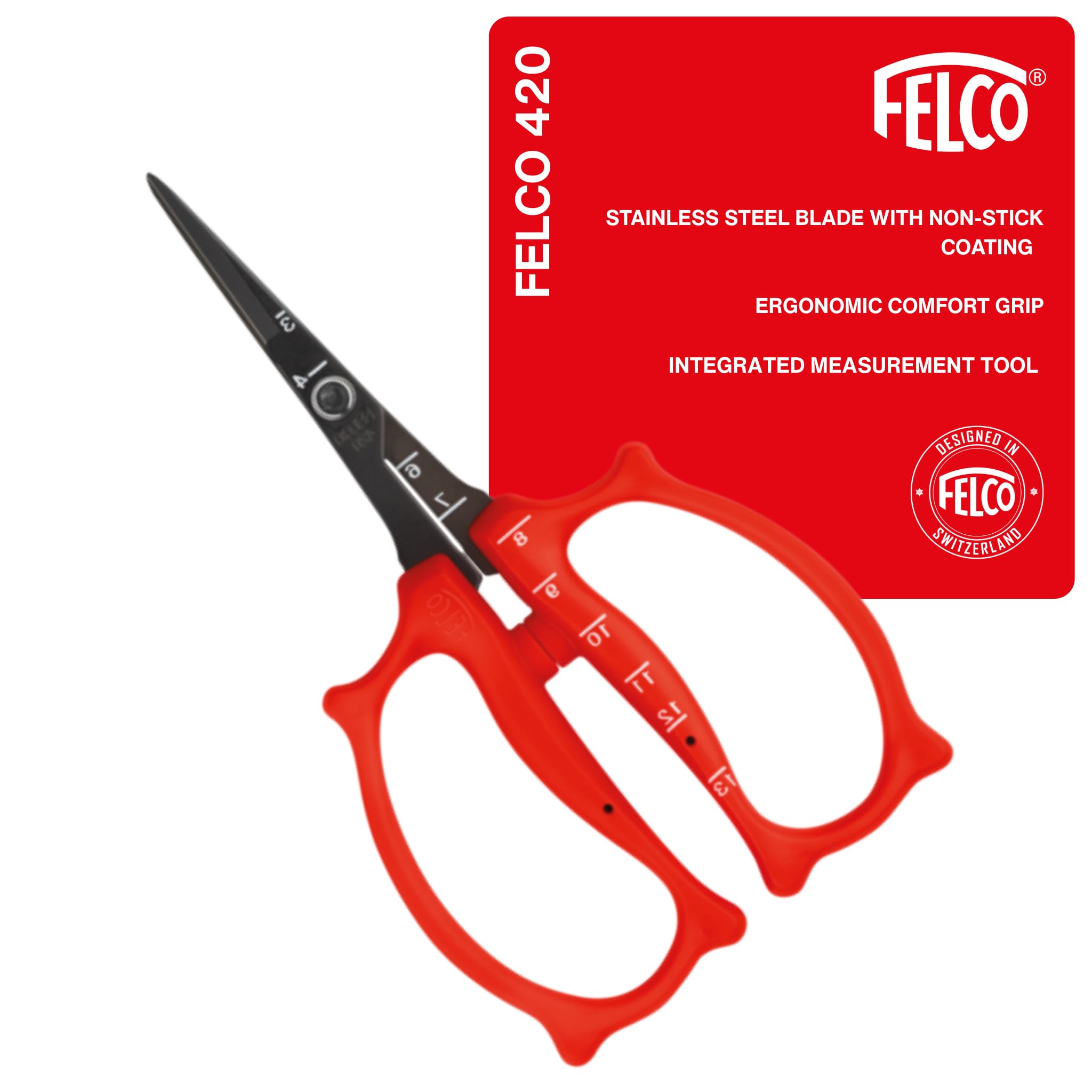 Felco 420 Trimming Scissors – 6.1" Garden Clippers with Fine Tip & Non-Stick Blade | Pruning Shears for Gardening | Garden Scissors for Plant with Stainless Steel Blade, Built-In Ruler