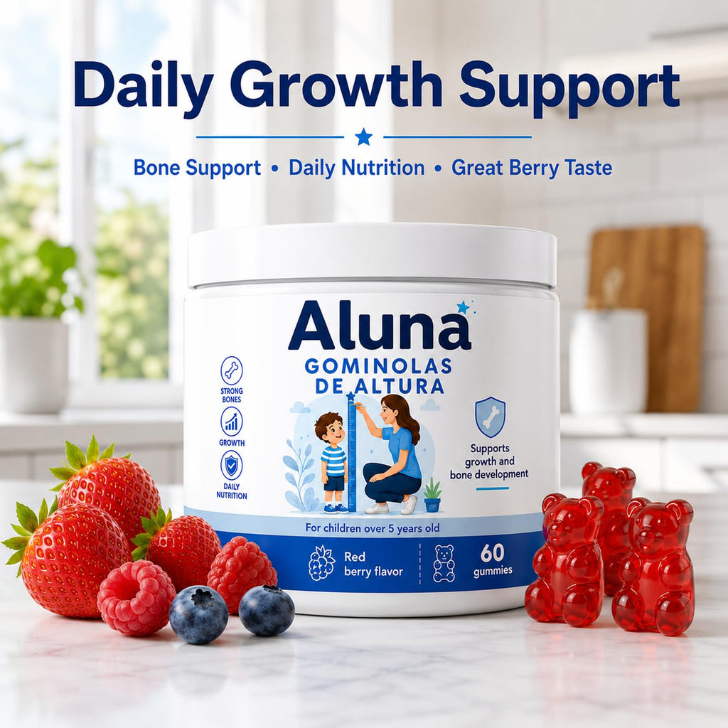 Aluna Gomitas De Crecimiento De Altura, Growth Gummies, Red Berry Flavor, Vitaminas, 60 Gummies