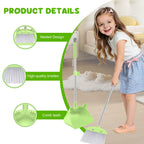 Mini Broom with Dustpan for Kids, 28-in Handle Kids Broom and Dustpan Set for Toddlers Cat-Shaped Children Broom and Cleaning Set Boys Girls Small Housekeeping Helper Set, Green