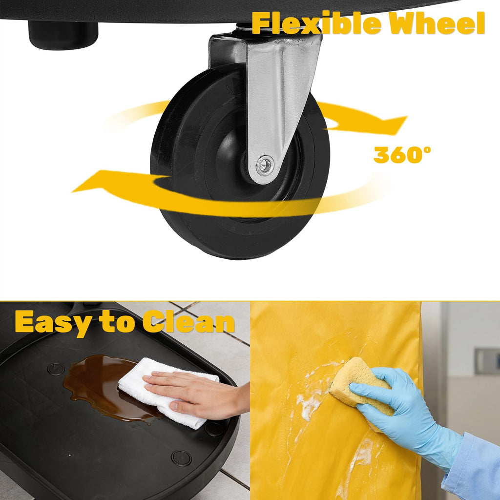 NORTHSKY Janitorial Cart, 3-Shelf Cleaning Carts on Wheels,Commercial Traditional Plastic Housekeeping Cart with 2 Yellow Vinyl Bag and 2 Pair of Rubber Gloves (Classic Black)