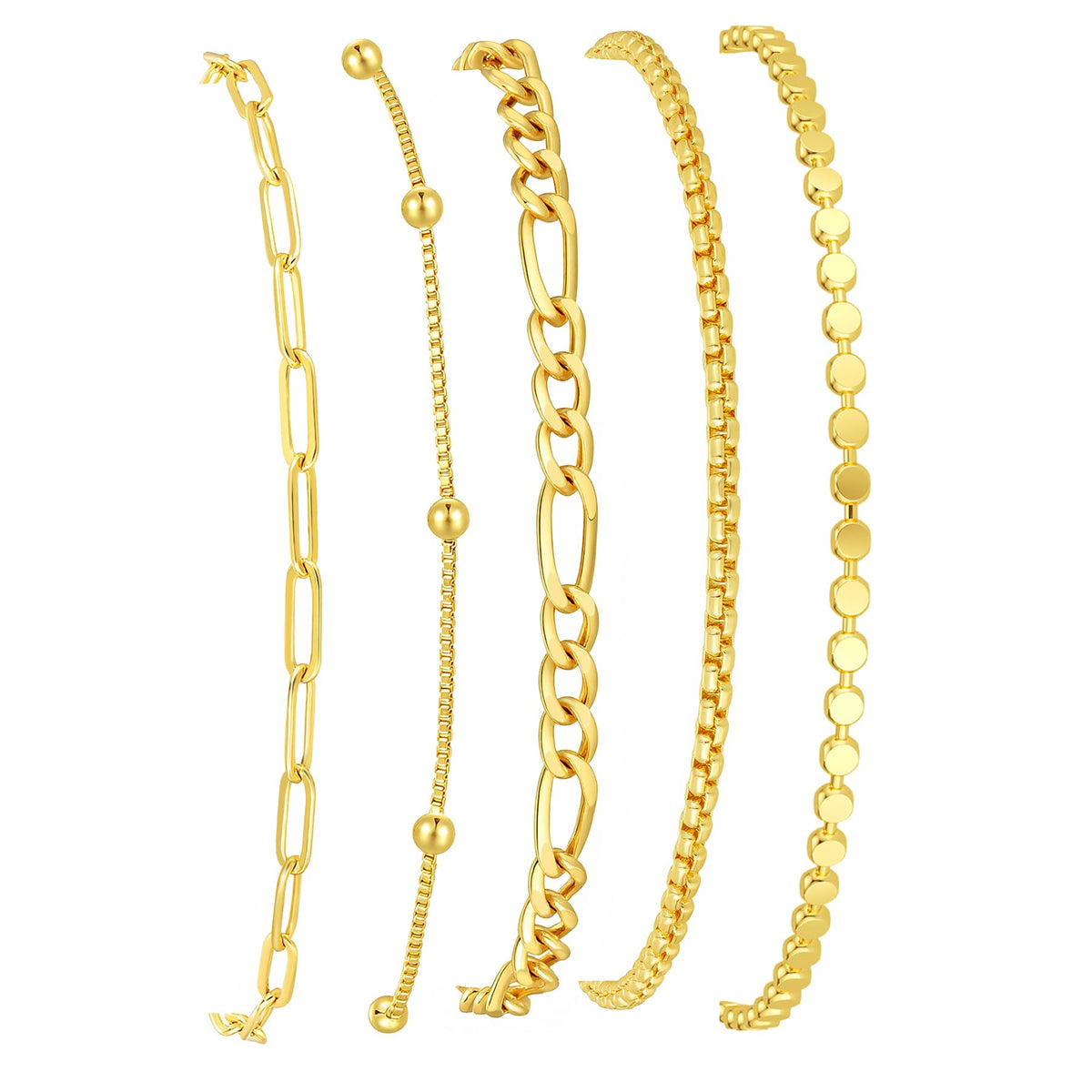 Striviio Gold Bracelets for Women, 14K Gold Plated Stackable Bracelet Stack Set Adjustable Charm Paperclip Chain Snake Link Layered Waterproof Jewelry Sets Gifts