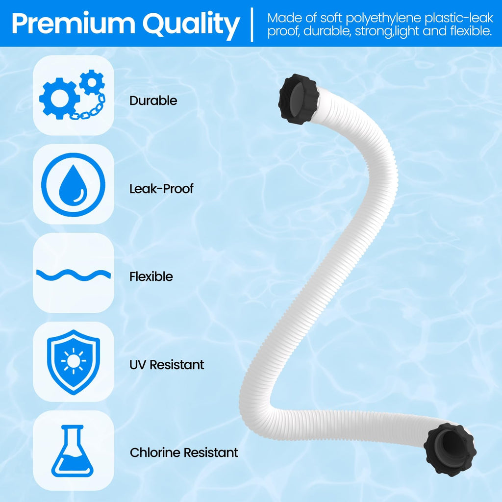 1.5" x 40" Pool Hose Replacement, Pack of 2 - Compatible with Above Ground Pools Filter Pump Hoses, Sand Filters, Saltwater Systems (1,500-2,500 GPH), White