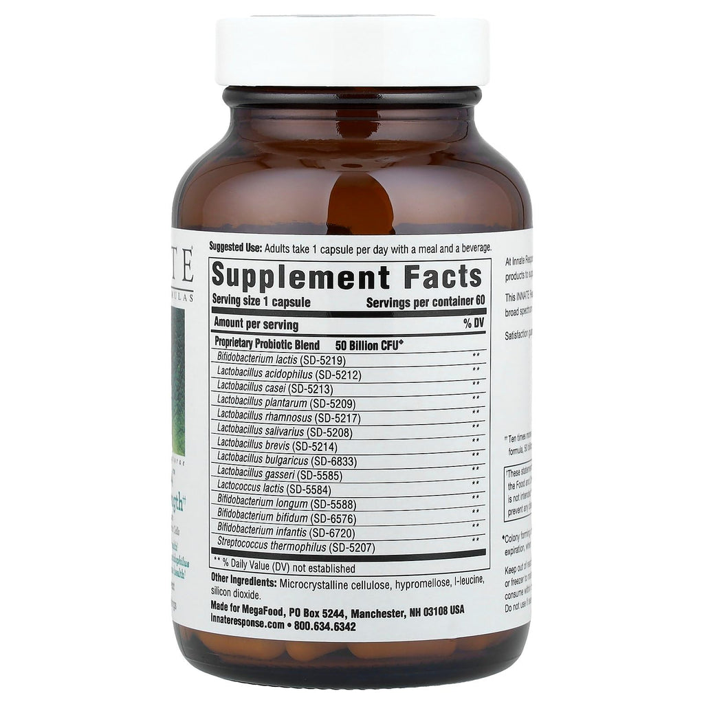 INNATE Response Formulas Flora 50-14 Clinical Strength, Probiotics for Digestive Health, Probiotics for Women and Men, 50 Billion CFU, Immune Support Supplement, Vegetarian, Non-GMO - 60 Capsules