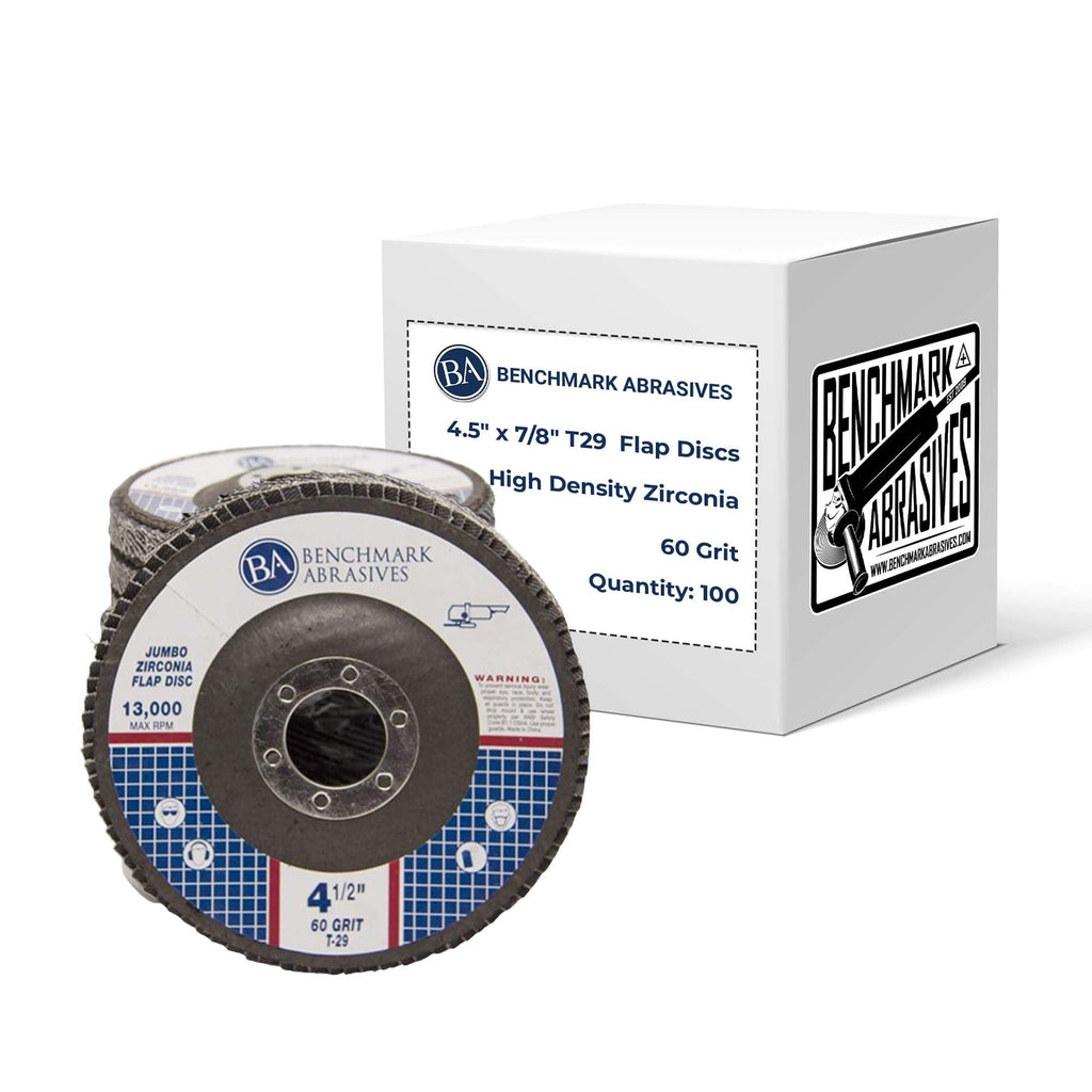 Benchmark Abrasives 4.5" x 7/8" Zirconia Type 29 Flap Discs, 60 Grit