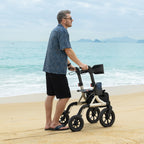 MAXWALK Walkers for Seniors, Rollator Walker with Seat, 12" Big Rubber Wheels All Terrain Rollator Walker with Backrest, Built-in Cable, Cup Holder, Foldable and Height Adjustment for Seniors, Gold