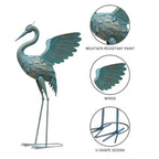 Oritty 33-37 Inch Metal Crane Garden Statue Décor for Yard Patio Lawn Pool