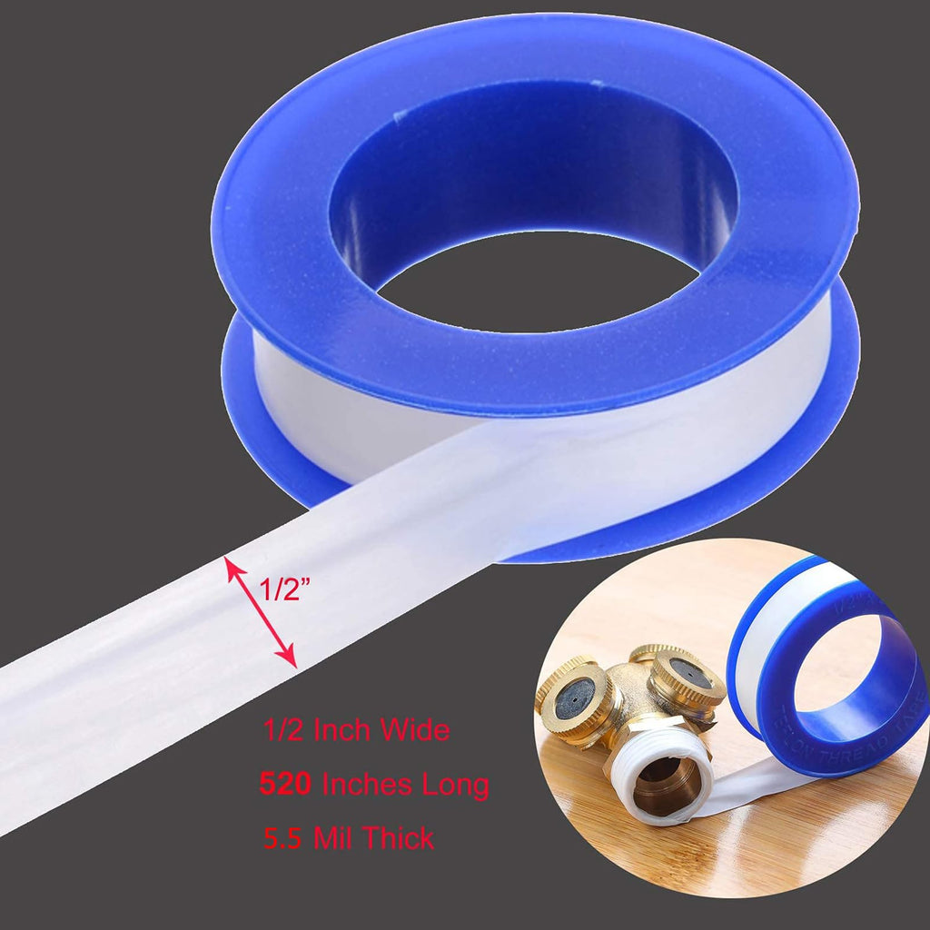 Plumbers PTFE Pipe Sealant Tape, 5.5mil Thick, Flex Seal Tape Waterproof, -212 to 500 Degree F Temperature Range, White (1/2 by 520 Inches 1 Roll)