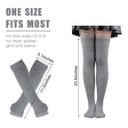 Barrlves 4 Sets Womens Striped Knee High Socks Long Knit Arm Warmers Fingerless Gloves for Halloween Costume (4sets Solid Black+White+DeepGrey+Grey)