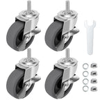 WHARSTM Caster Wheels, 3" Locking Swivel Stem Casters Set of 4, 3/8"-16 x 1 (Screw Diameter 3/8", Length 1") Rubber Casters with 360 Degree No Noise Wheels for Furniture