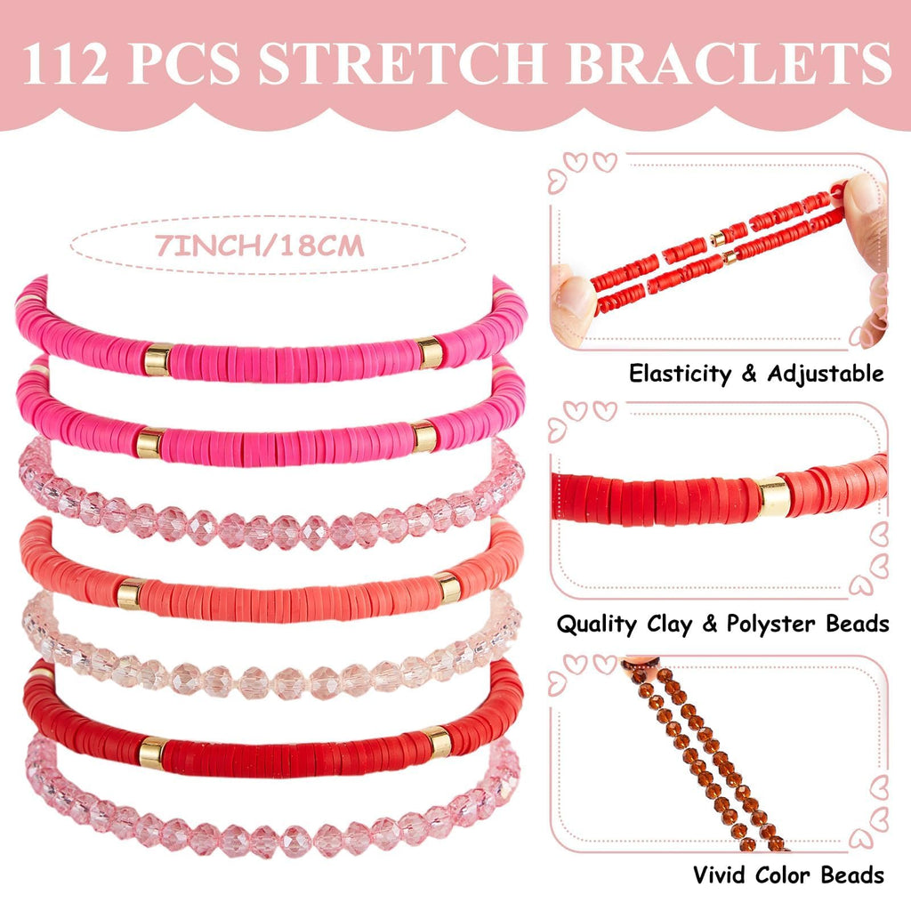 112 Pcs Beaded Friendship Bracelets Bulk Surfer Heishi Clay Stretch Y2K Bracelets Colorful Cute Boho Stackable BFF Bestie Inspirational Jewelry for Women Summer Beach Party Favors Friendship Style